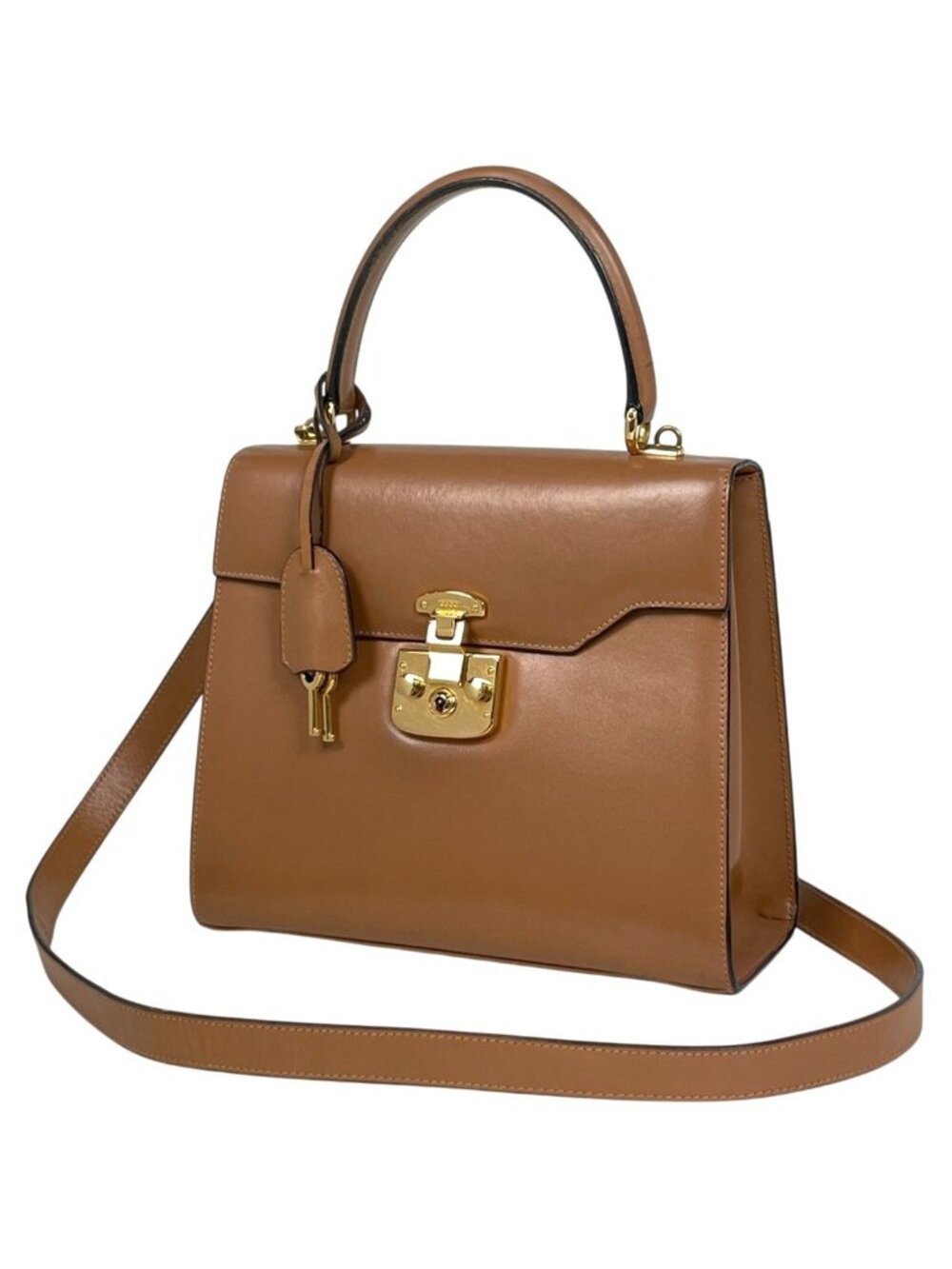 Gucci Ladylock Handbag 2-Way Vintage Leather Brown